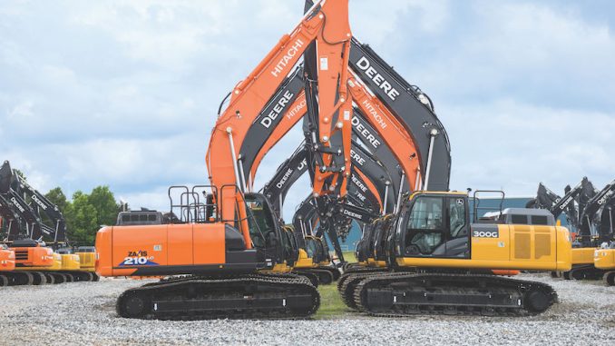 Hitachi-John-Deere-Partnership mini excavator on slope
